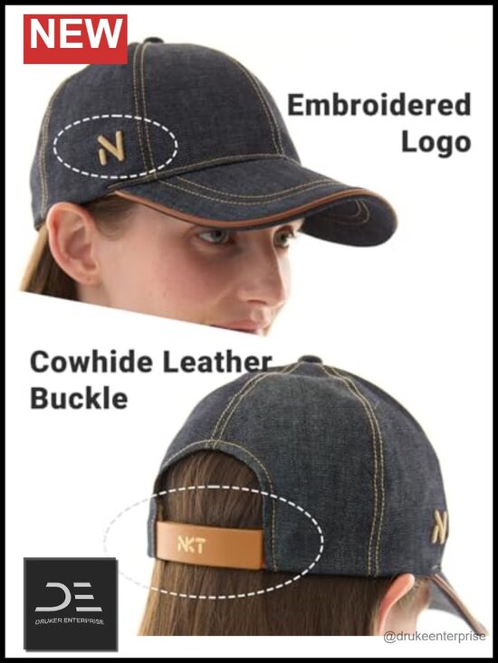 Structured High Crown Denim Baseball Cap with Leather Details - Adjustable Fit main image 5